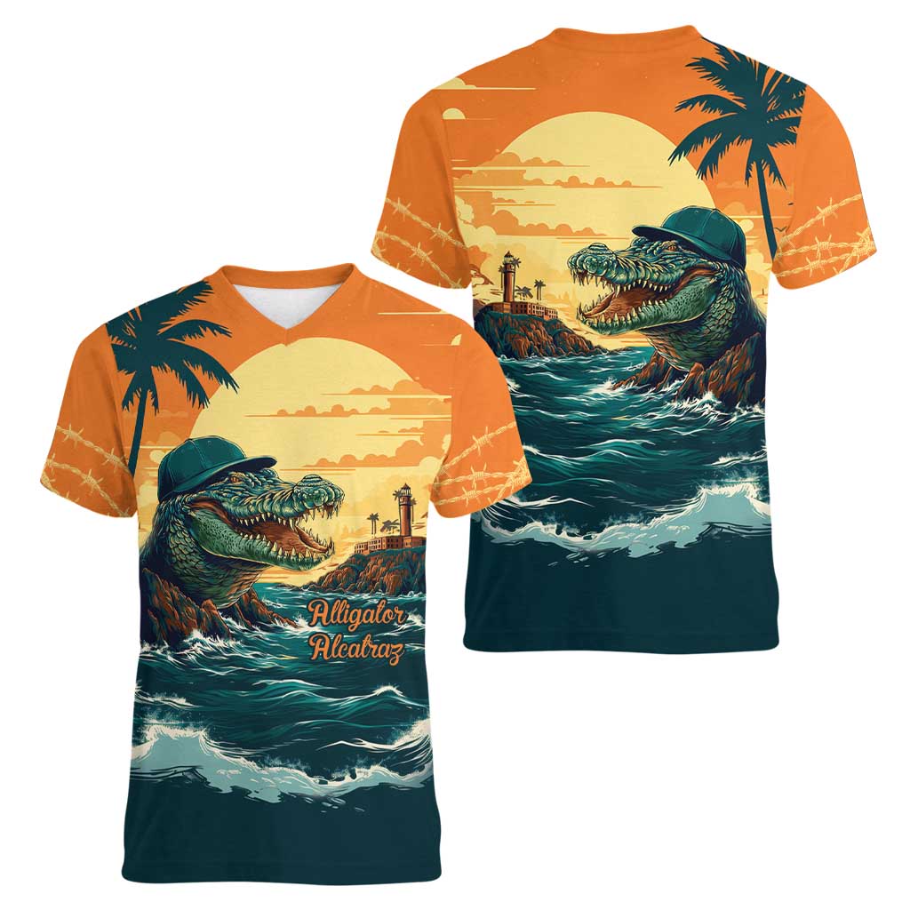 Everglades Alligator Alcatraz Vintage Women V-Neck T-Shirt - Wonder Print Shop