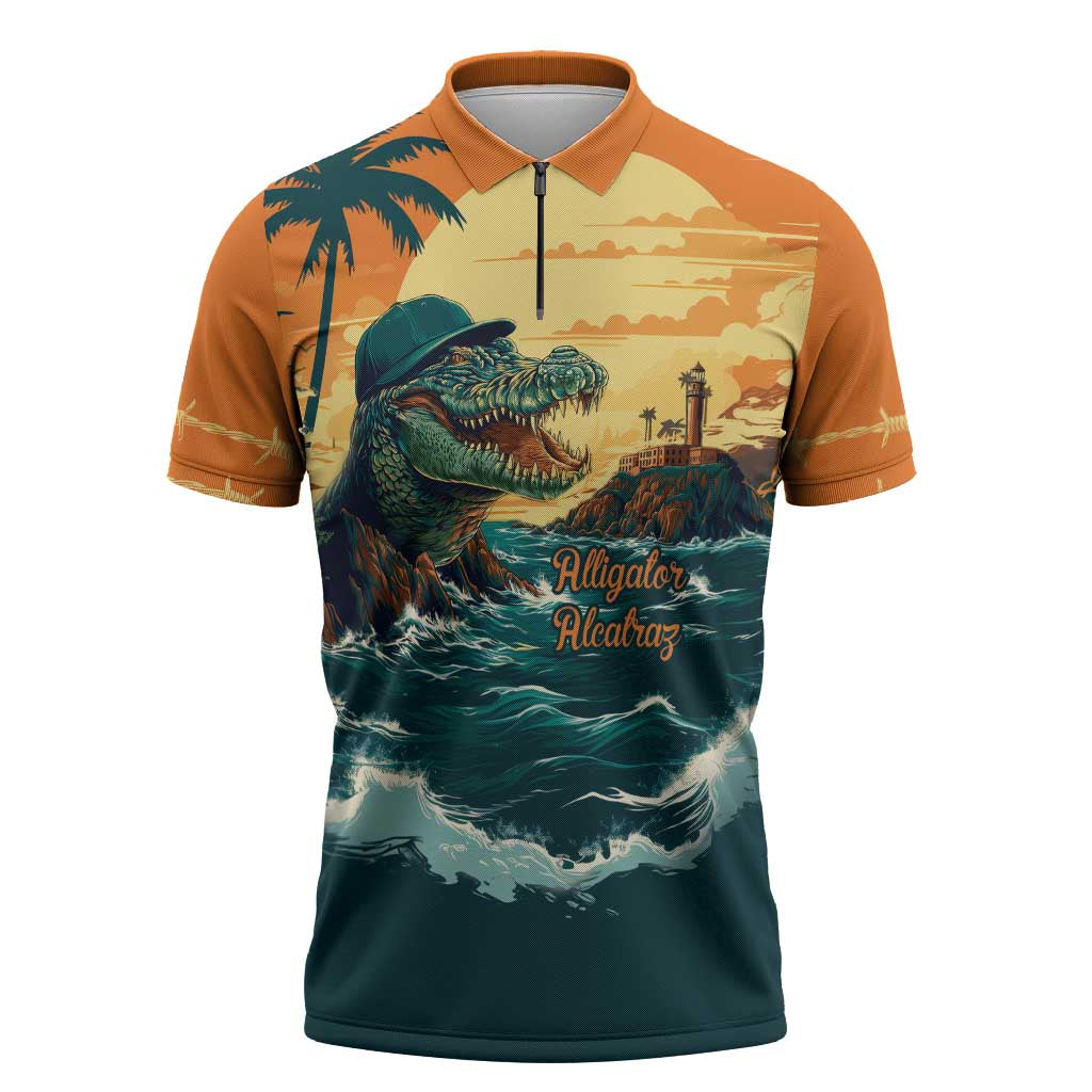 Everglades Alligator Alcatraz Vintage Zipper Polo Shirt - Wonder Print Shop