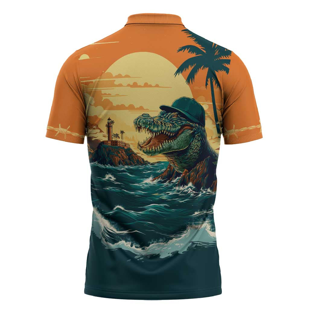 Everglades Alligator Alcatraz Vintage Zipper Polo Shirt - Wonder Print Shop