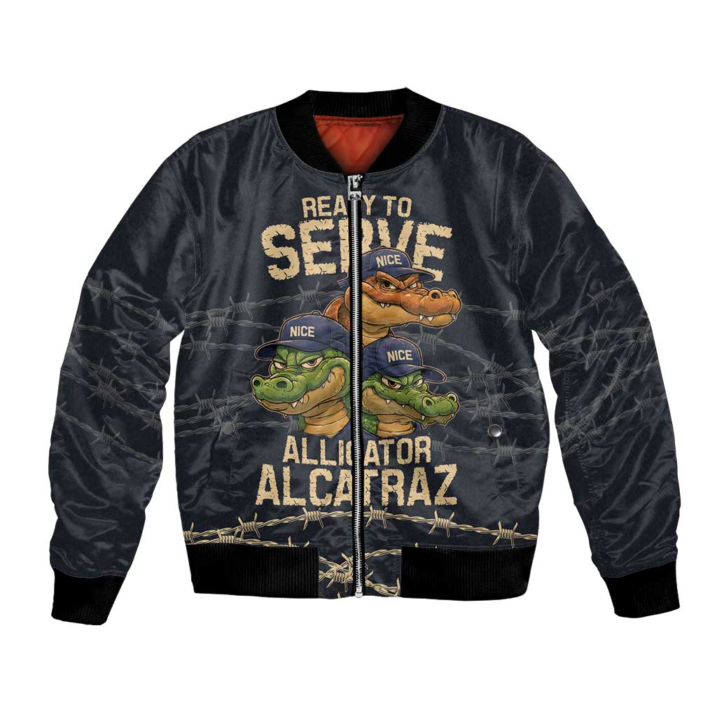 Ready To Serve Alligator Alcatraz Bomber Jacket - Wonder Print Shop