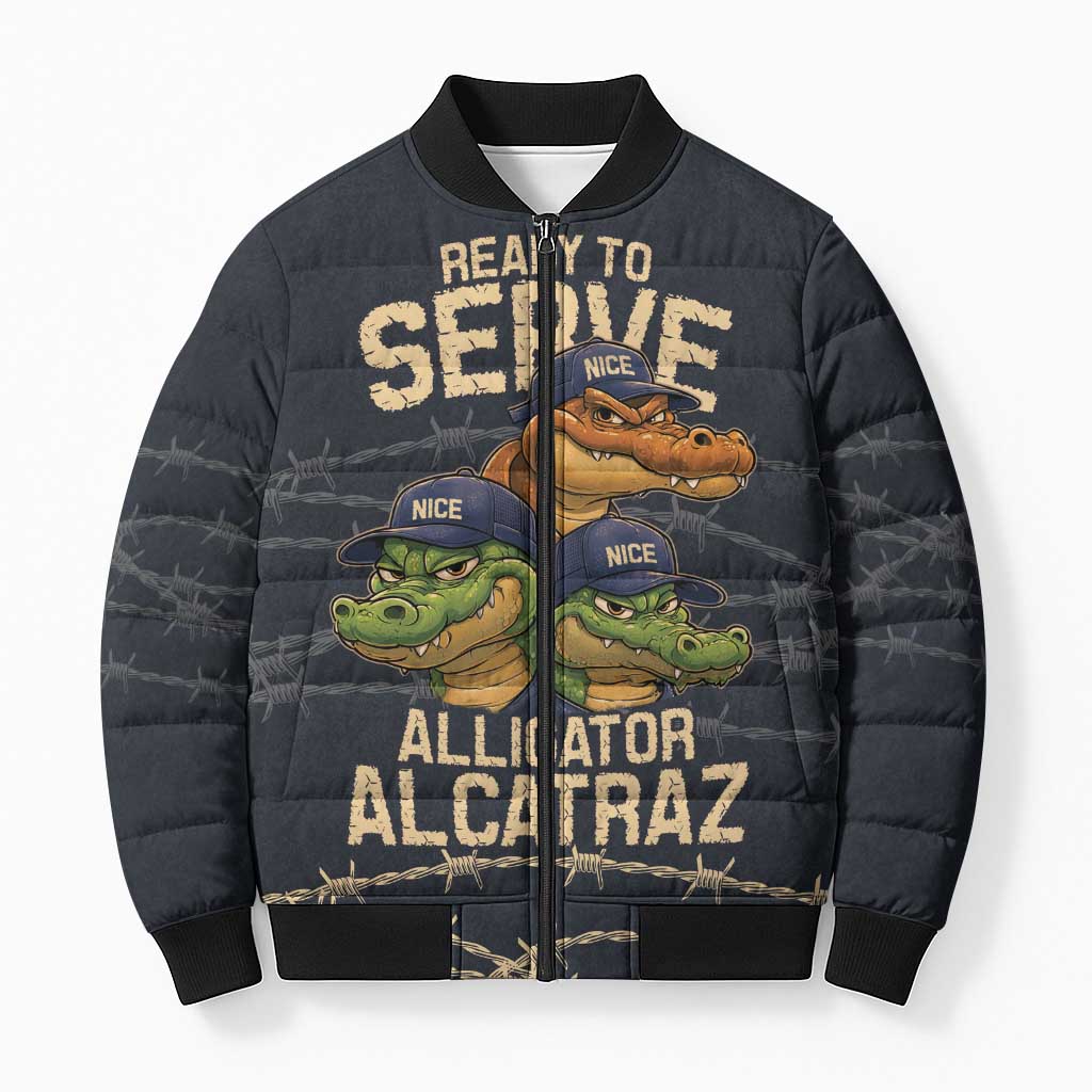 Ready To Serve Alligator Alcatraz Bomber Puffer Jacket - Wonder Print Shop
