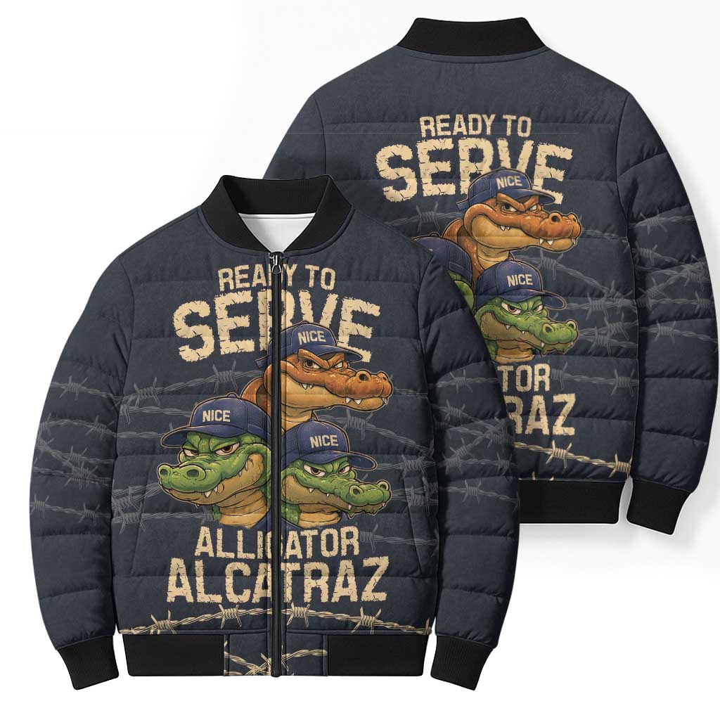 Ready To Serve Alligator Alcatraz Bomber Puffer Jacket - Wonder Print Shop