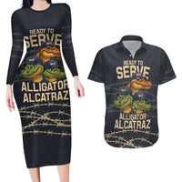 Ready To Serve Alligator Alcatraz Couples Matching Long Sleeve Bodycon Dress and Hawaiian Shirt - Wonder Print Shop