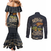 Ready To Serve Alligator Alcatraz Couples Matching Mermaid Dress and Long Sleeve Button Shirt - Wonder Print Shop