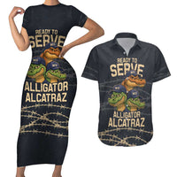 Ready To Serve Alligator Alcatraz Couples Matching Short Sleeve Bodycon Dress and Hawaiian Shirt - Wonder Print Shop