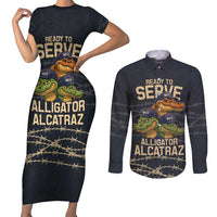 Ready To Serve Alligator Alcatraz Couples Matching Short Sleeve Bodycon Dress and Long Sleeve Button Shirt - Wonder Print Shop