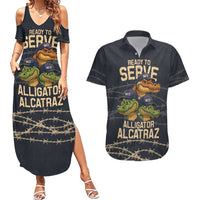 Ready To Serve Alligator Alcatraz Couples Matching Summer Maxi Dress and Hawaiian Shirt - Wonder Print Shop