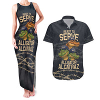 Ready To Serve Alligator Alcatraz Couples Matching Tank Maxi Dress and Hawaiian Shirt - Wonder Print Shop