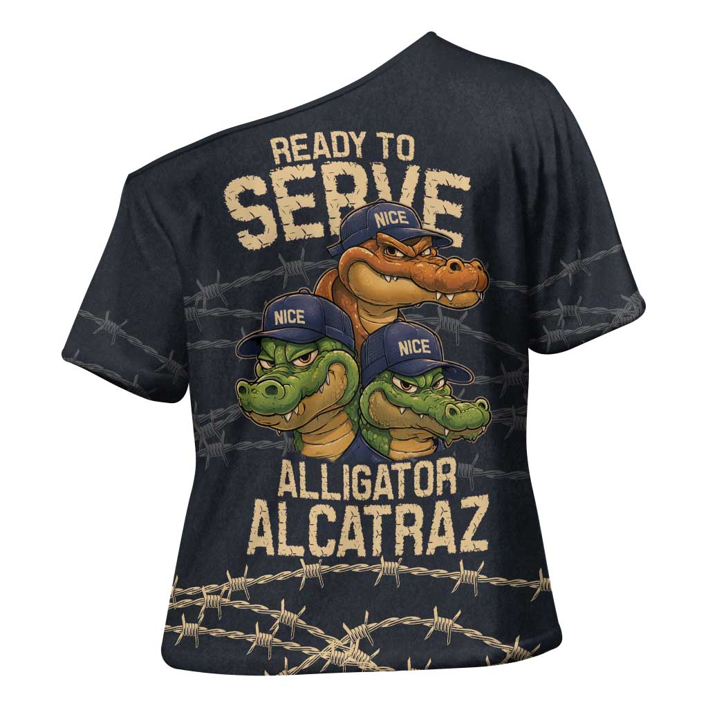 Ready To Serve Alligator Alcatraz Cross Shoulder Shirt - Wonder Print Shop