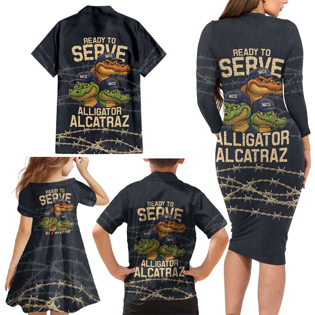 Ready To Serve Alligator Alcatraz Family Matching Long Sleeve Bodycon Dress and Hawaiian Shirt - Wonder Print Shop