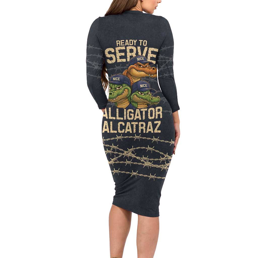 Ready To Serve Alligator Alcatraz Family Matching Long Sleeve Bodycon Dress and Hawaiian Shirt - Wonder Print Shop