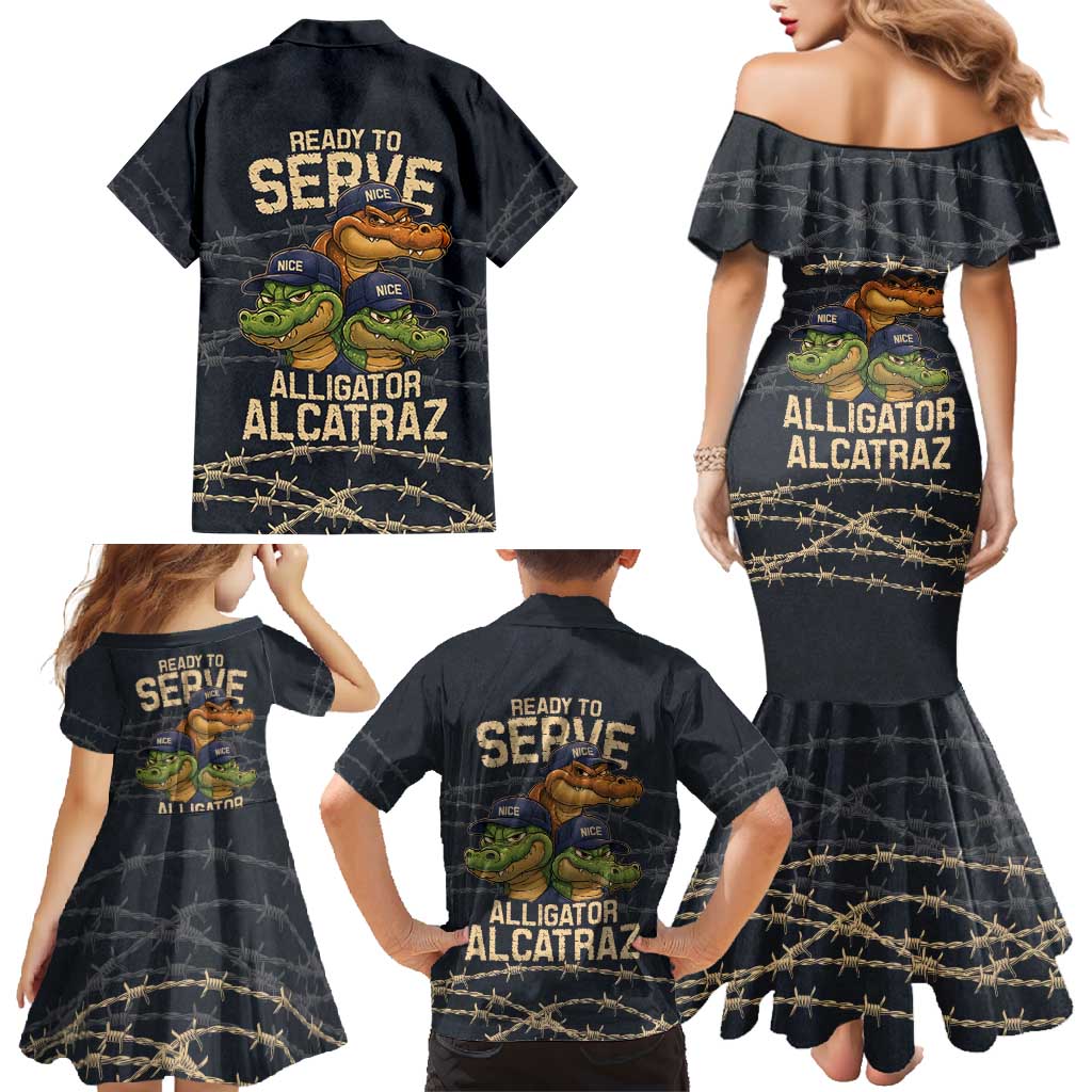 Ready To Serve Alligator Alcatraz Family Matching Mermaid Dress and Hawaiian Shirt - Wonder Print Shop