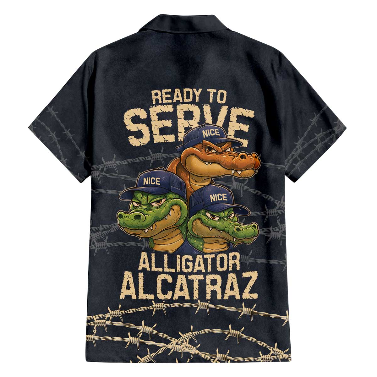 Ready To Serve Alligator Alcatraz Family Matching Off The Shoulder Long Sleeve Dress and Hawaiian Shirt - Wonder Print Shop