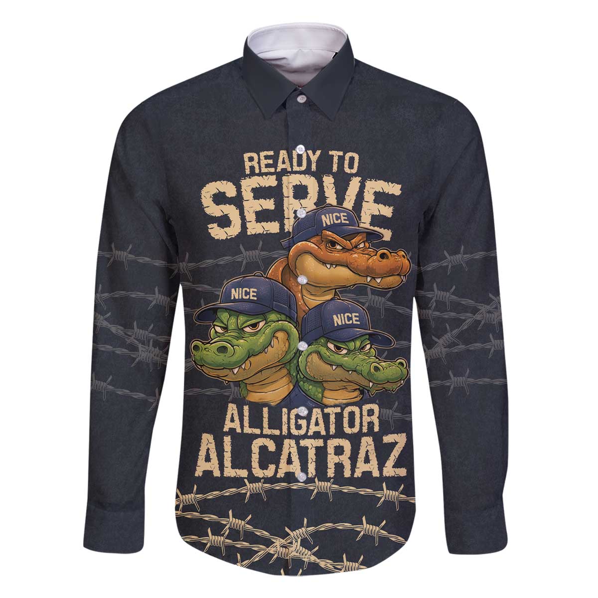 Ready To Serve Alligator Alcatraz Family Matching Off The Shoulder Long Sleeve Dress and Hawaiian Shirt - Wonder Print Shop