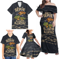 Ready To Serve Alligator Alcatraz Family Matching Off Shoulder Maxi Dress and Hawaiian Shirt - Wonder Print Shop