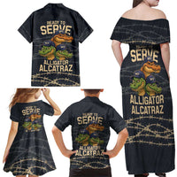 Ready To Serve Alligator Alcatraz Family Matching Off Shoulder Maxi Dress and Hawaiian Shirt - Wonder Print Shop