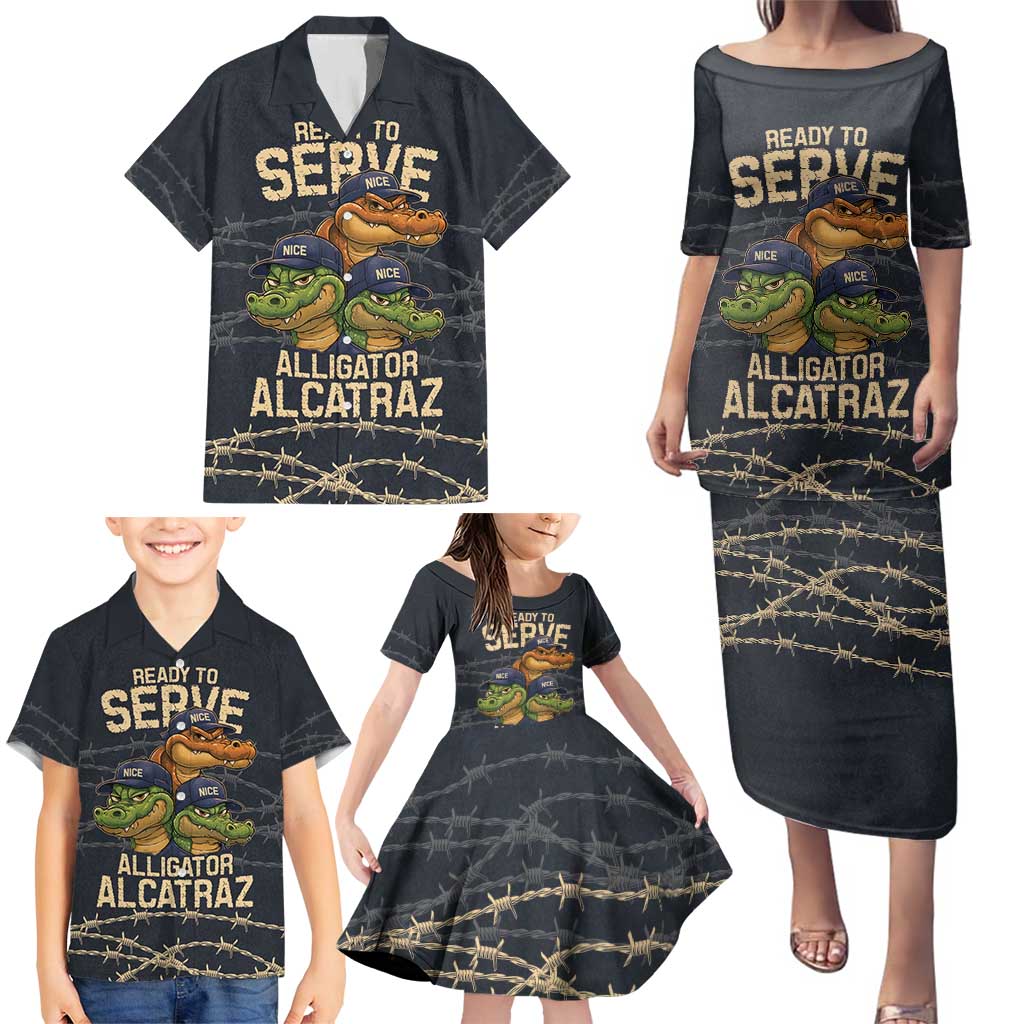 Ready To Serve Alligator Alcatraz Family Matching Puletasi and Hawaiian Shirt - Wonder Print Shop