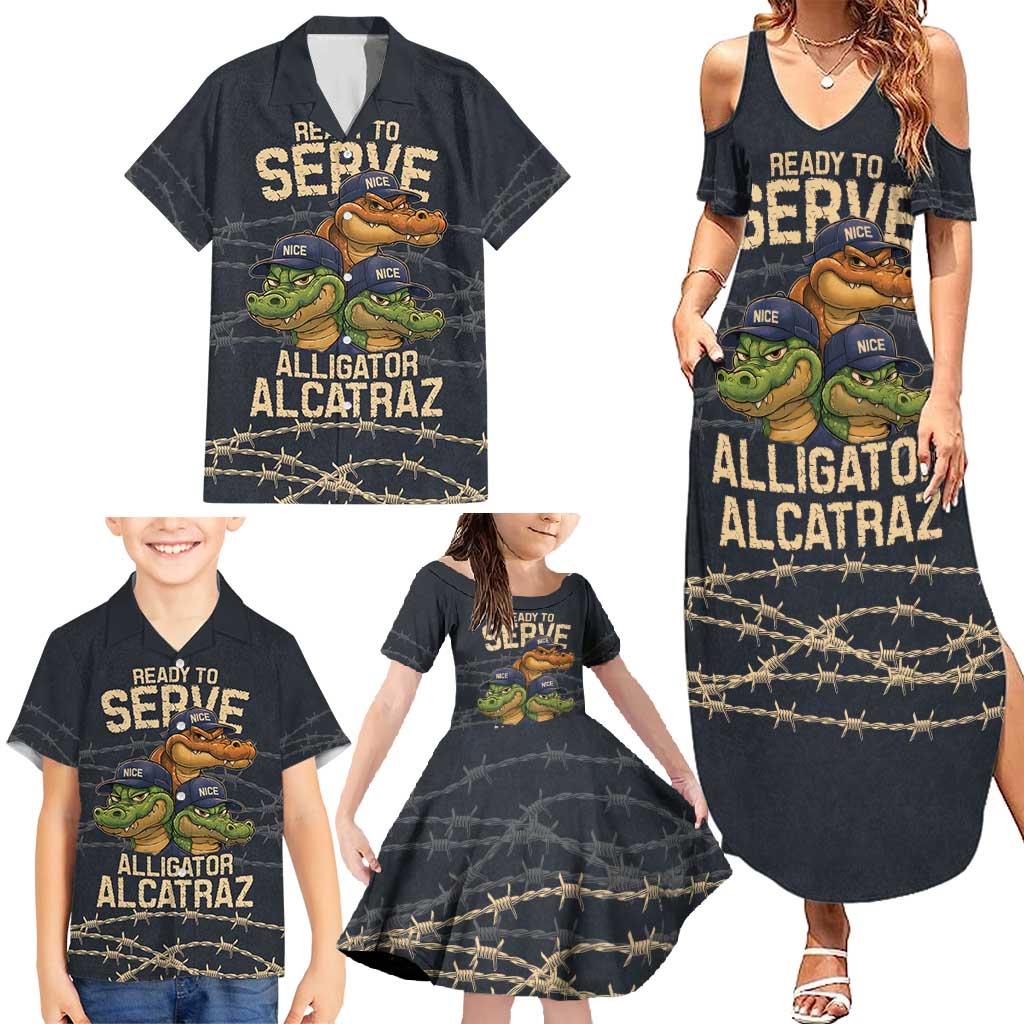 Ready To Serve Alligator Alcatraz Family Matching Summer Maxi Dress and Hawaiian Shirt - Wonder Print Shop