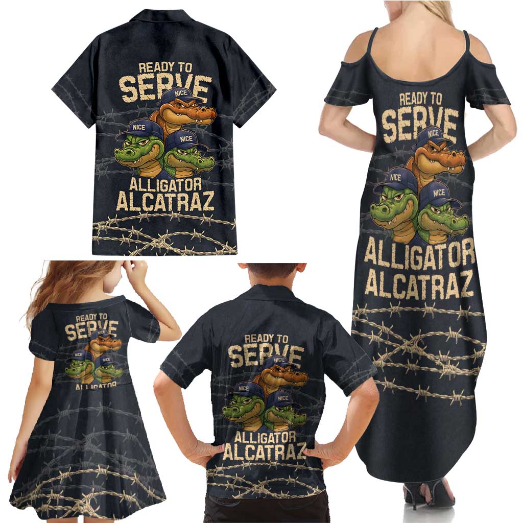 Ready To Serve Alligator Alcatraz Family Matching Summer Maxi Dress and Hawaiian Shirt - Wonder Print Shop