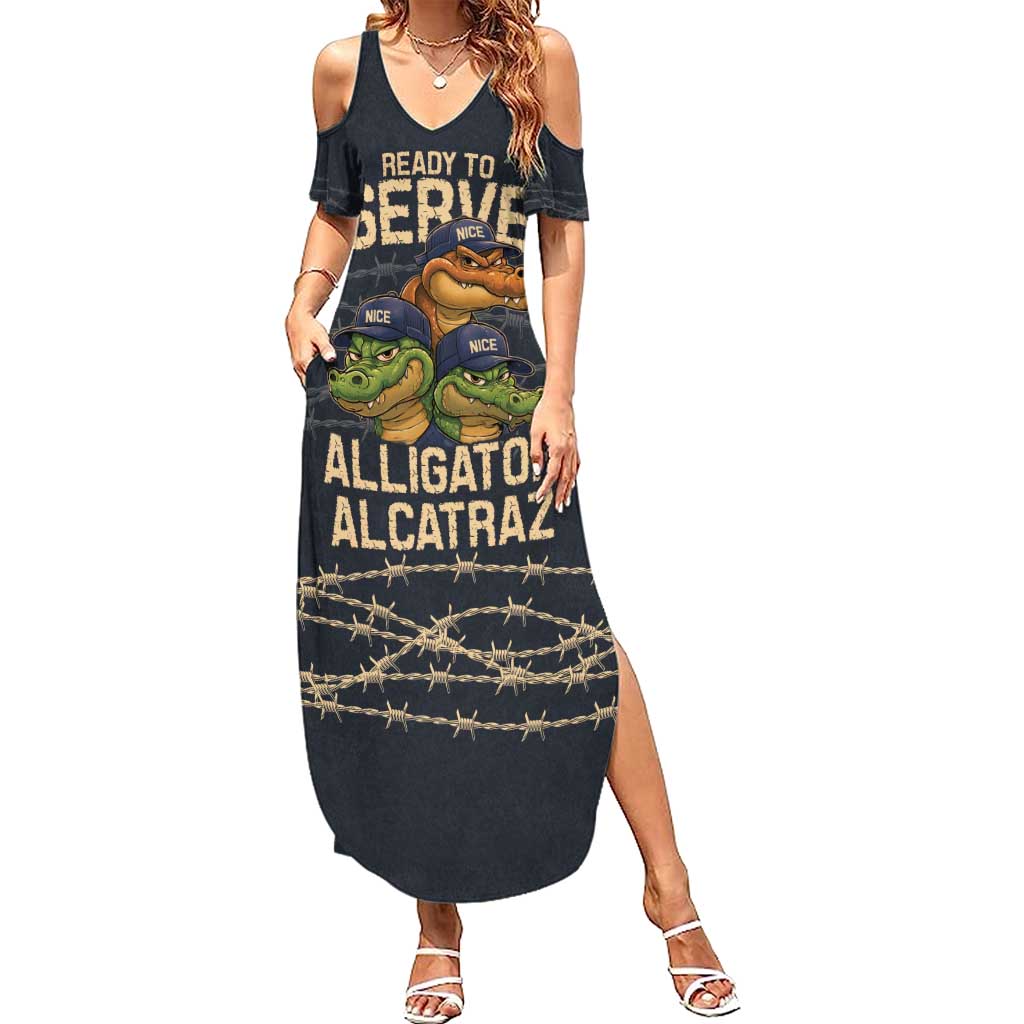 Ready To Serve Alligator Alcatraz Family Matching Summer Maxi Dress and Hawaiian Shirt - Wonder Print Shop