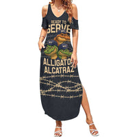 Ready To Serve Alligator Alcatraz Family Matching Summer Maxi Dress and Hawaiian Shirt - Wonder Print Shop