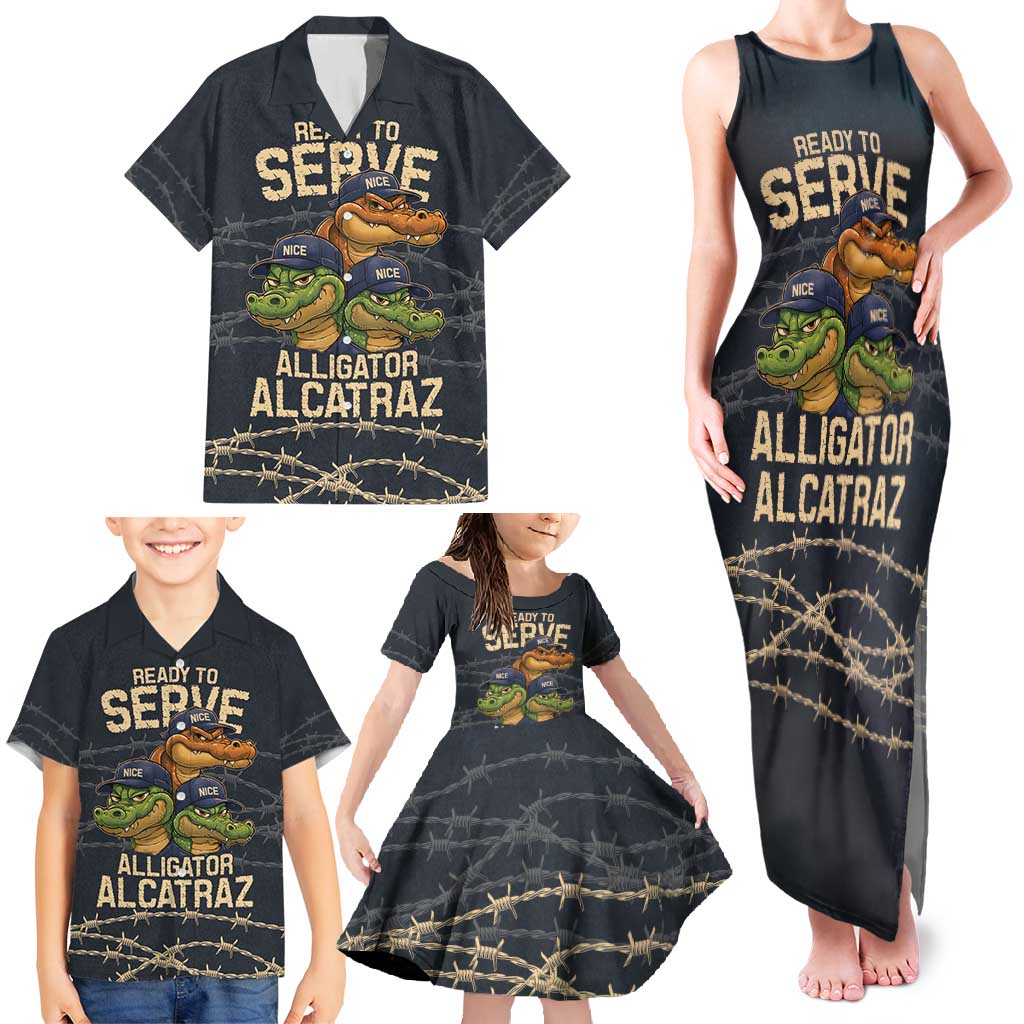 Ready To Serve Alligator Alcatraz Family Matching Tank Maxi Dress and Hawaiian Shirt - Wonder Print Shop
