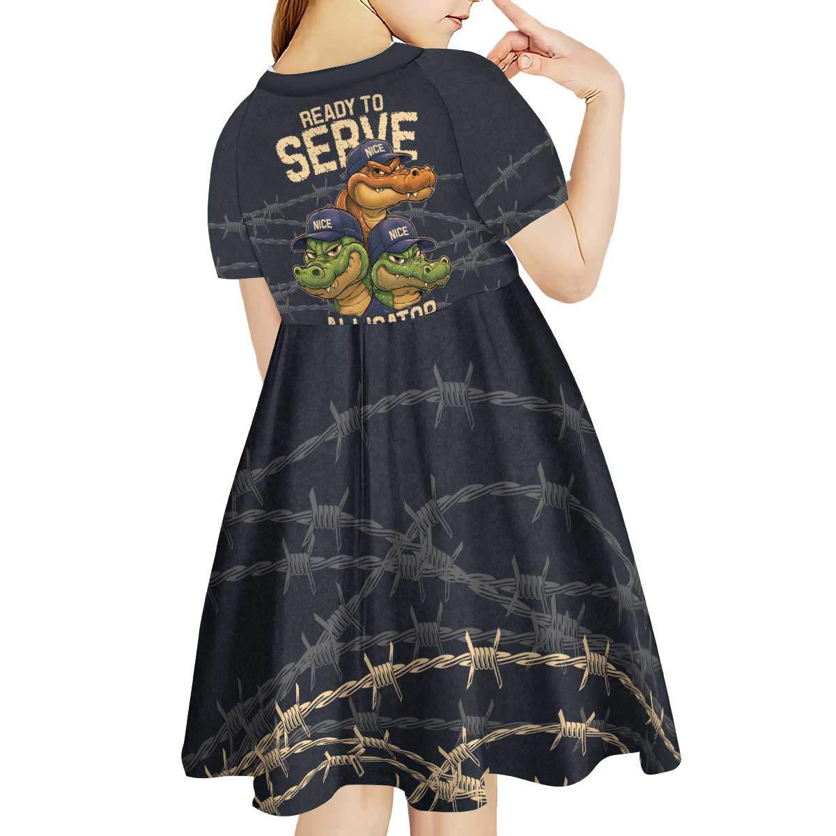 Ready To Serve Alligator Alcatraz Kid Short Sleeve Dress - Wonder Print Shop