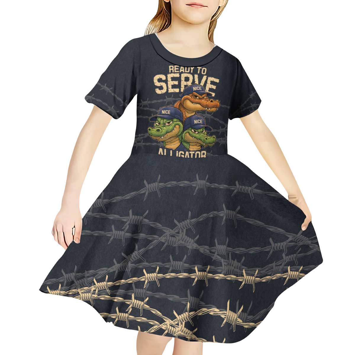 Ready To Serve Alligator Alcatraz Kid Short Sleeve Dress - Wonder Print Shop