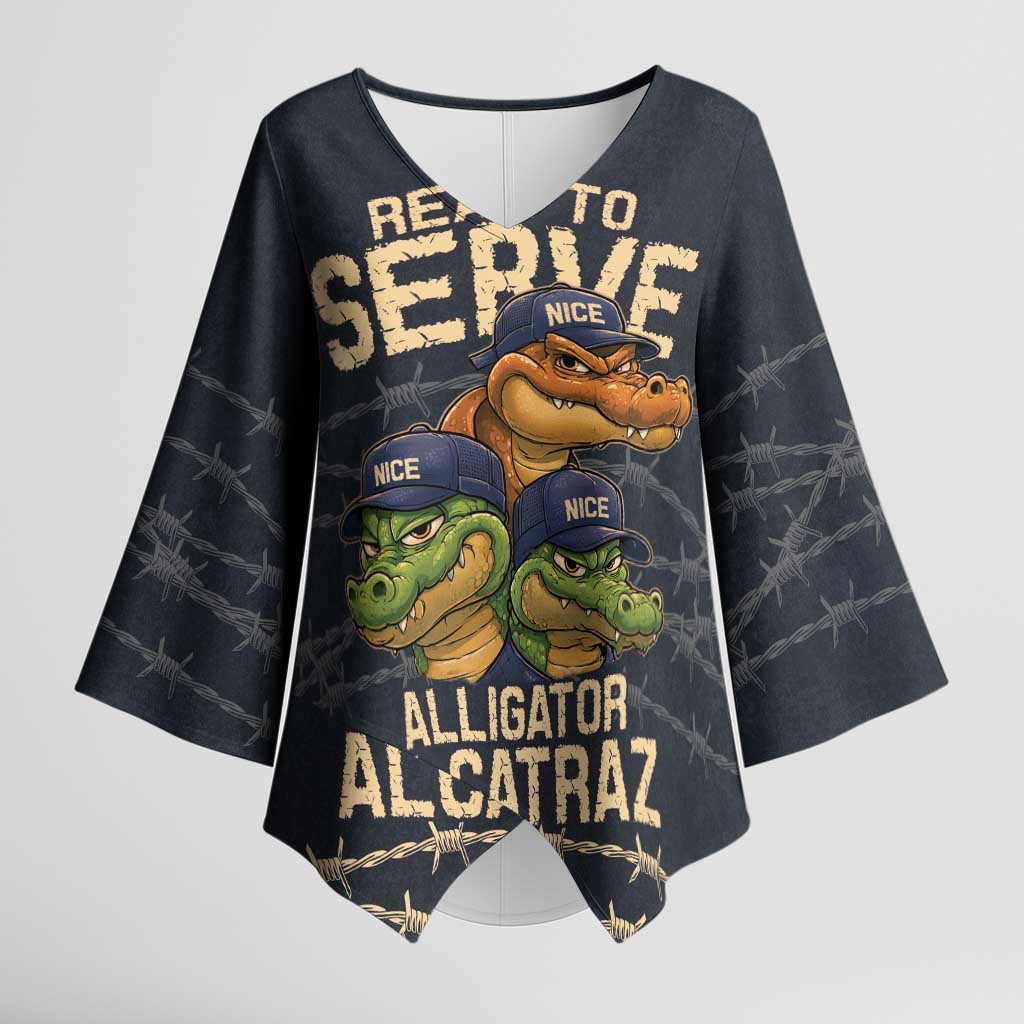 Ready To Serve Alligator Alcatraz Kimono Sleeve Blouse - Wonder Print Shop