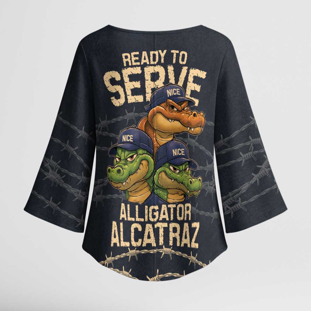 Ready To Serve Alligator Alcatraz Kimono Sleeve Blouse - Wonder Print Shop