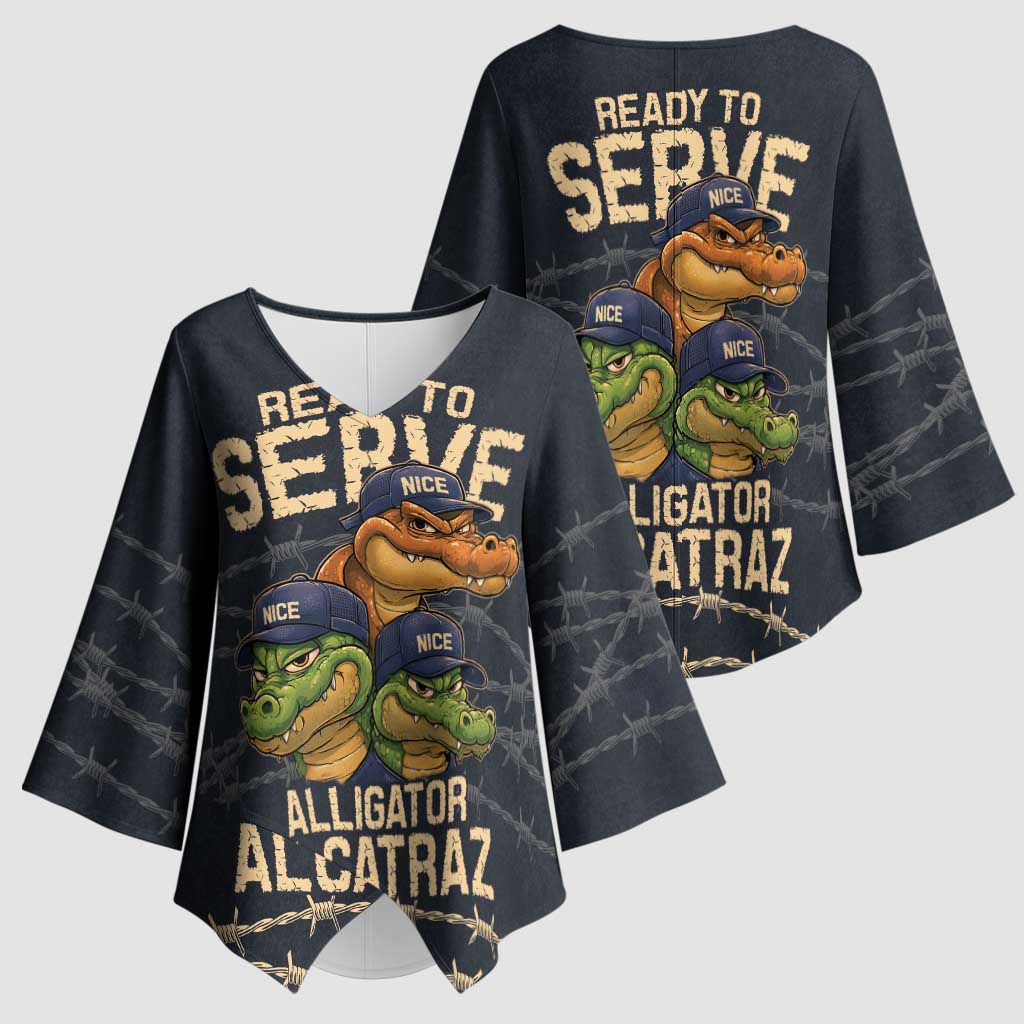 Ready To Serve Alligator Alcatraz Kimono Sleeve Blouse - Wonder Print Shop
