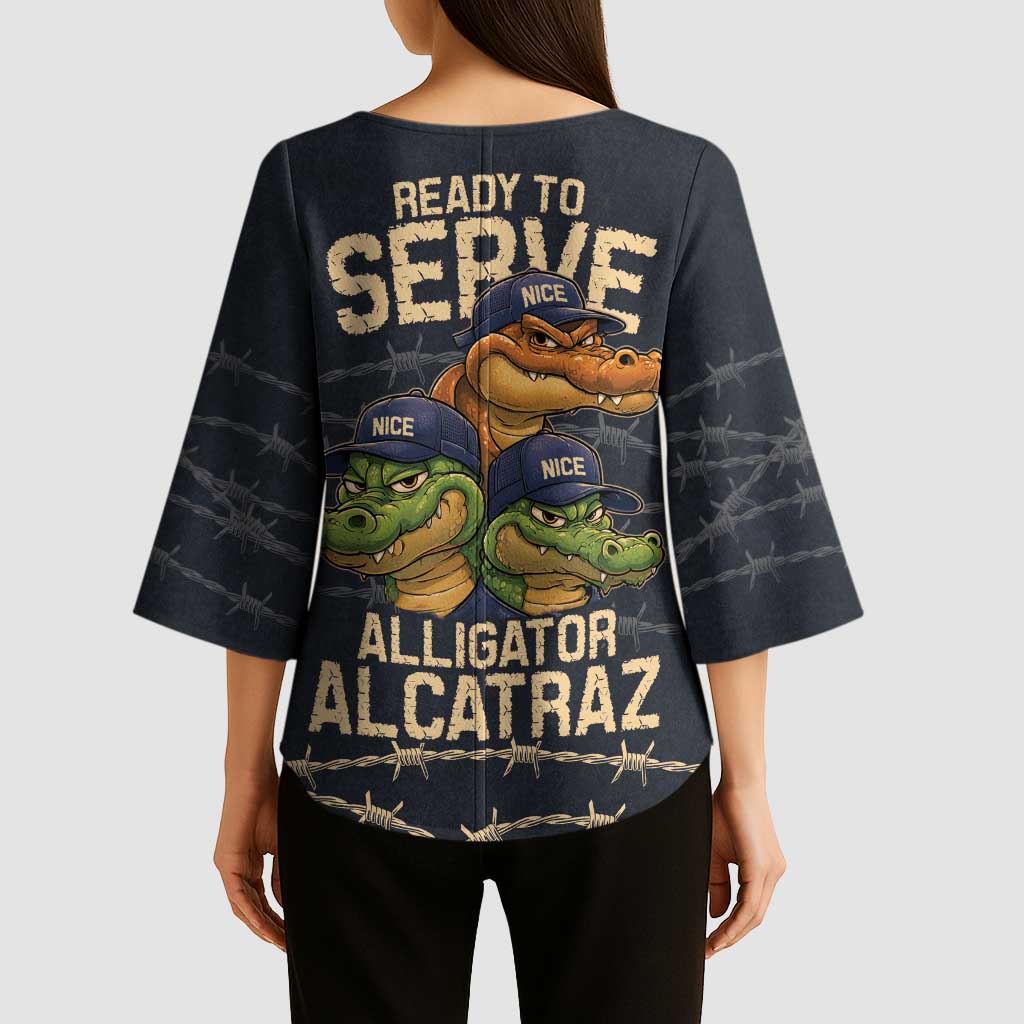 Ready To Serve Alligator Alcatraz Kimono Sleeve Blouse - Wonder Print Shop