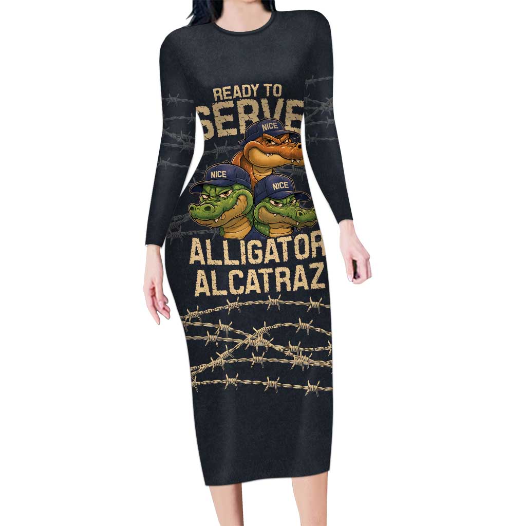 Ready To Serve Alligator Alcatraz Long Sleeve Bodycon Dress - Wonder Print Shop