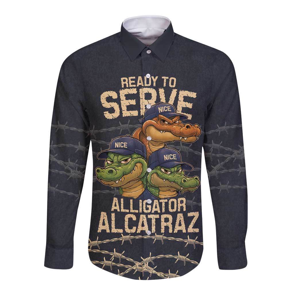 Ready To Serve Alligator Alcatraz Long Sleeve Button Shirt - Wonder Print Shop