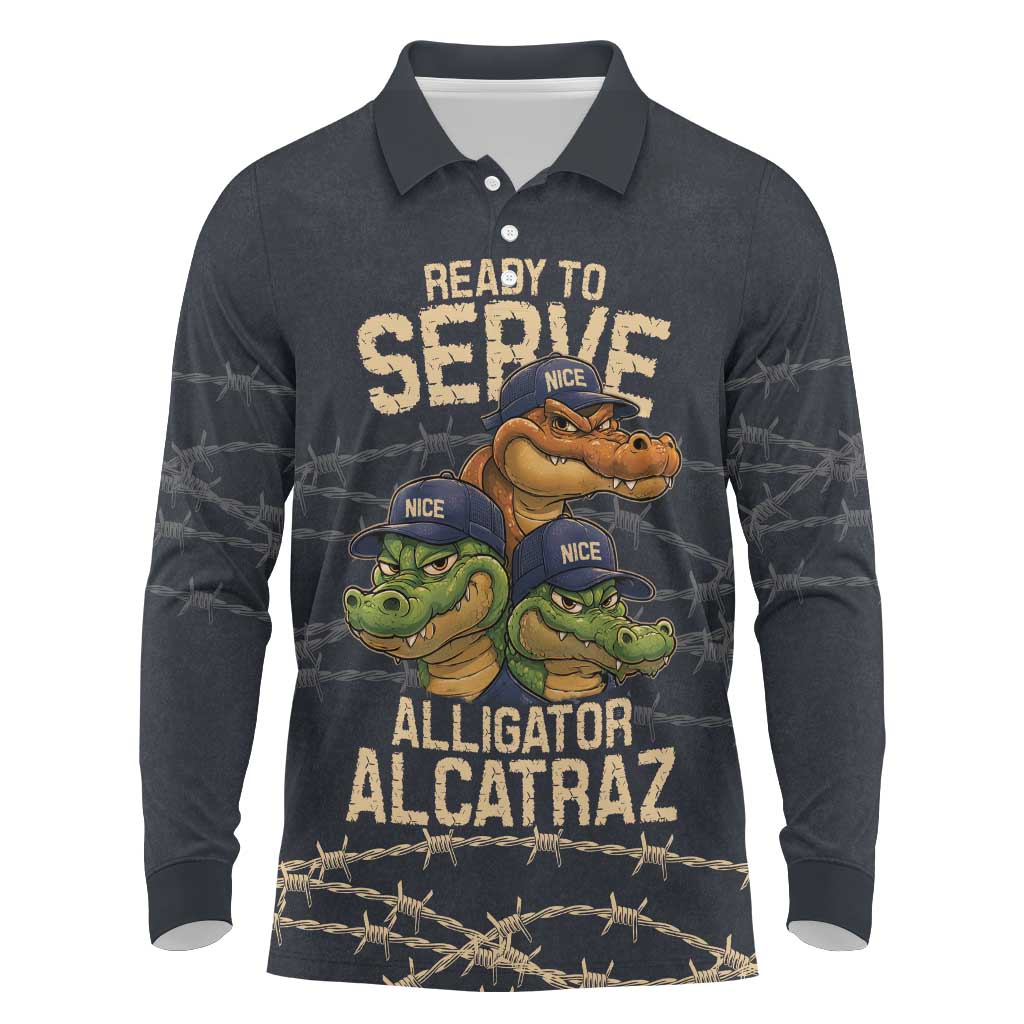 Ready To Serve Alligator Alcatraz Long Sleeve Polo Shirt - Wonder Print Shop