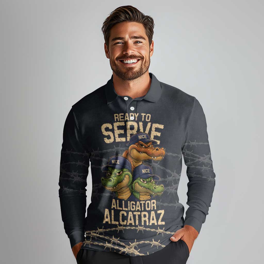 Ready To Serve Alligator Alcatraz Long Sleeve Polo Shirt - Wonder Print Shop