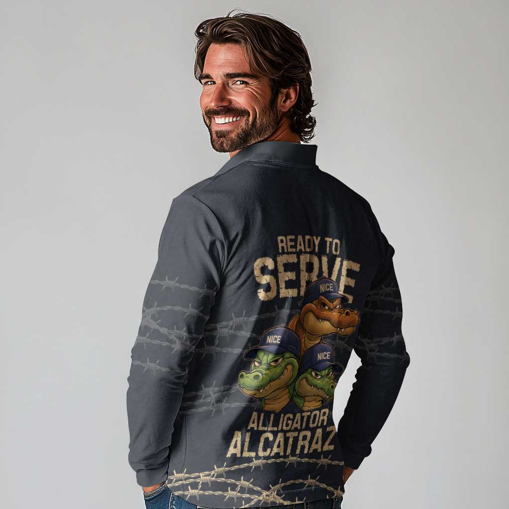 Ready To Serve Alligator Alcatraz Long Sleeve Polo Shirt - Wonder Print Shop