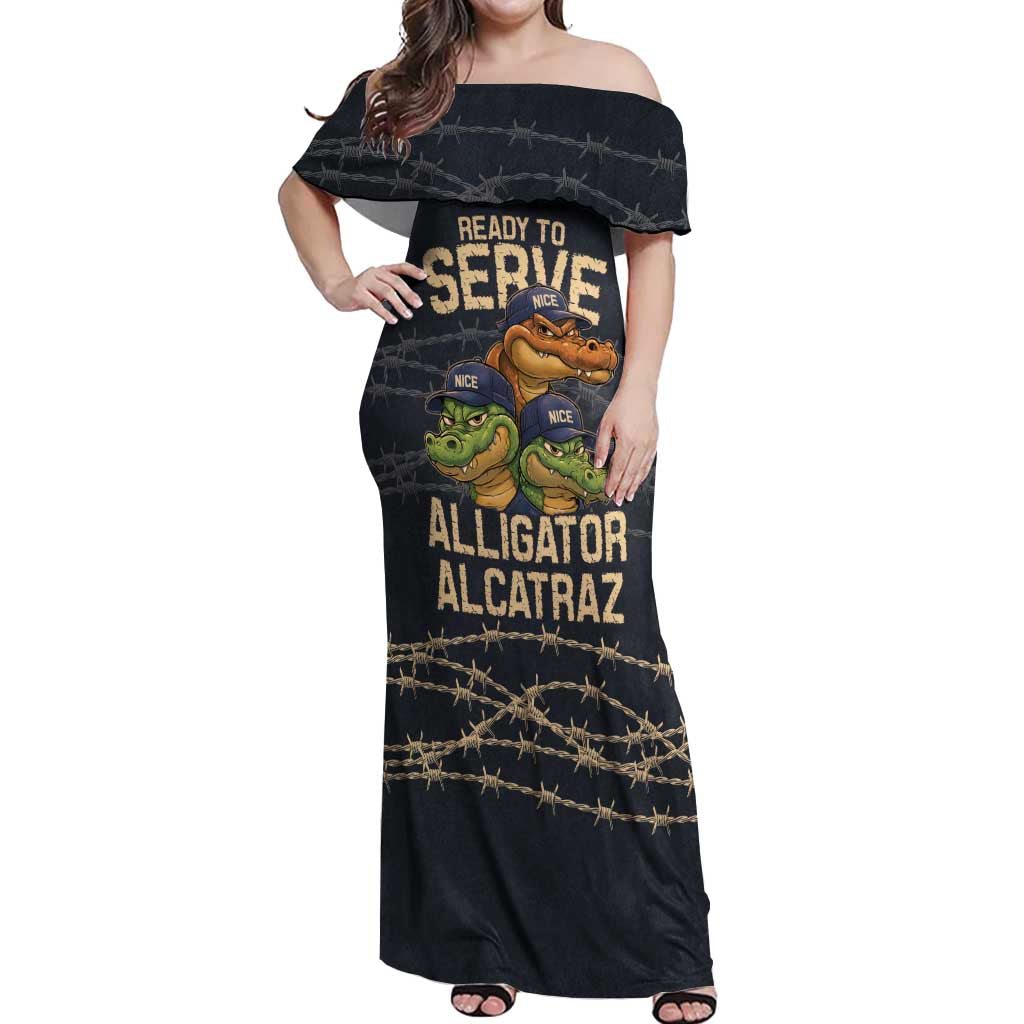 Ready To Serve Alligator Alcatraz Off Shoulder Maxi Dress - Wonder Print Shop