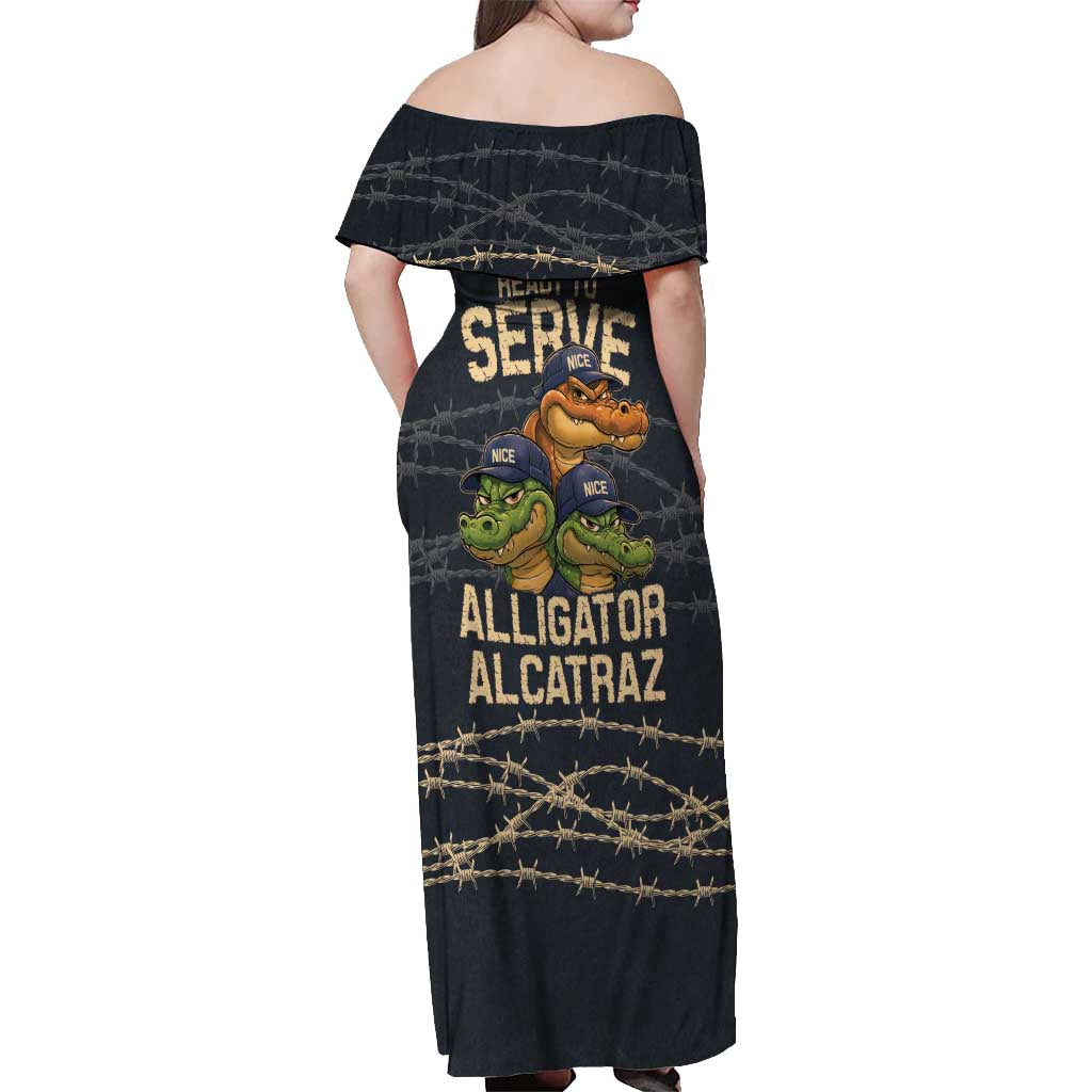 Ready To Serve Alligator Alcatraz Off Shoulder Maxi Dress - Wonder Print Shop