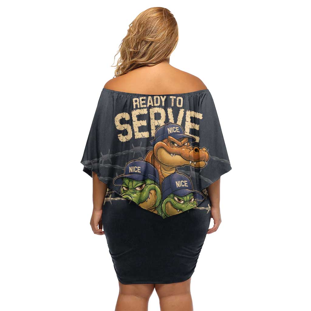 Ready To Serve Alligator Alcatraz Off Shoulder Short Dress - Wonder Print Shop