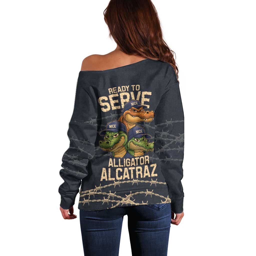 Ready To Serve Alligator Alcatraz Off Shoulder Sweater - Wonder Print Shop