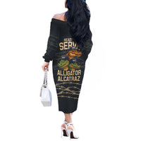 Ready To Serve Alligator Alcatraz Off The Shoulder Long Sleeve Dress - Wonder Print Shop
