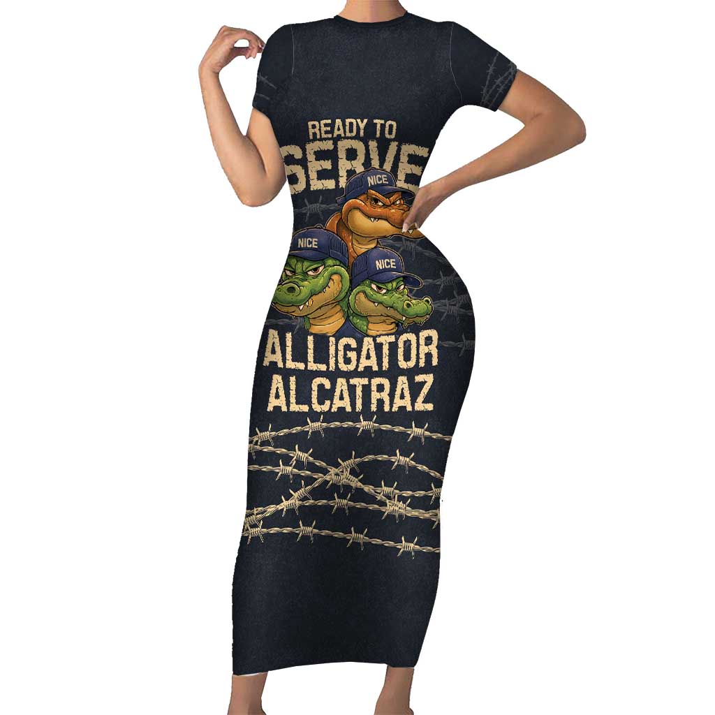 Ready To Serve Alligator Alcatraz Short Sleeve Bodycon Dress - Wonder Print Shop