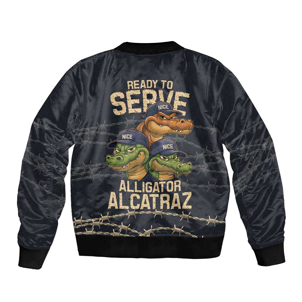Ready To Serve Alligator Alcatraz Sleeve Zip Bomber Jacket - Wonder Print Shop