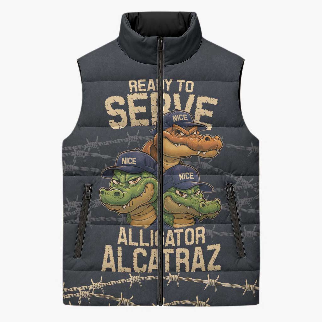 Ready To Serve Alligator Alcatraz Sleeveless Puffer Jacket - Wonder Print Shop