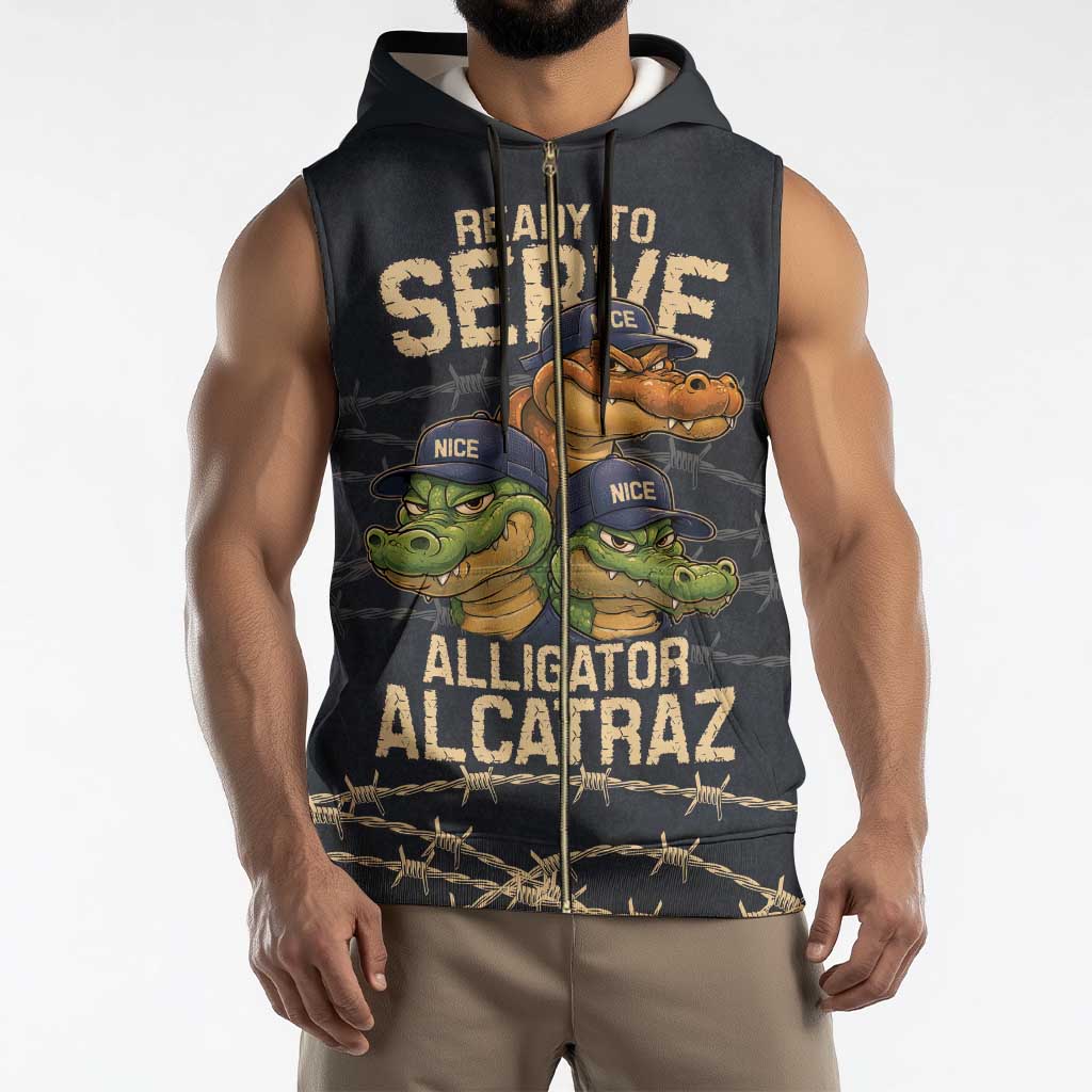 Ready To Serve Alligator Alcatraz Sleeveless Zip Hoodie - Wonder Print Shop