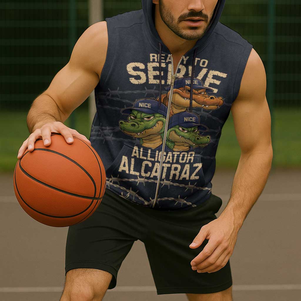 Ready To Serve Alligator Alcatraz Sleeveless Zip Hoodie - Wonder Print Shop