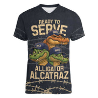 Ready To Serve Alligator Alcatraz Women V-Neck T-Shirt - Wonder Print Shop