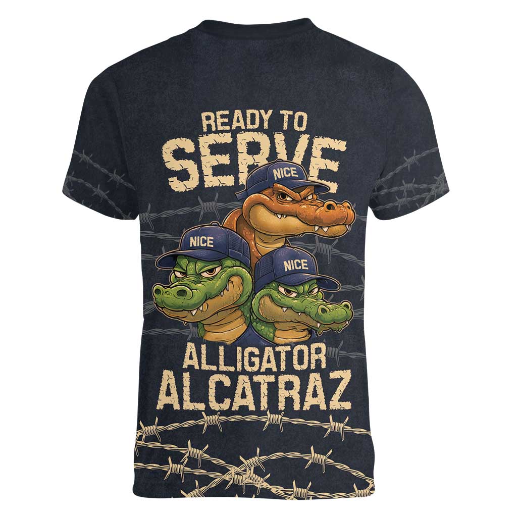 Ready To Serve Alligator Alcatraz Women V-Neck T-Shirt - Wonder Print Shop