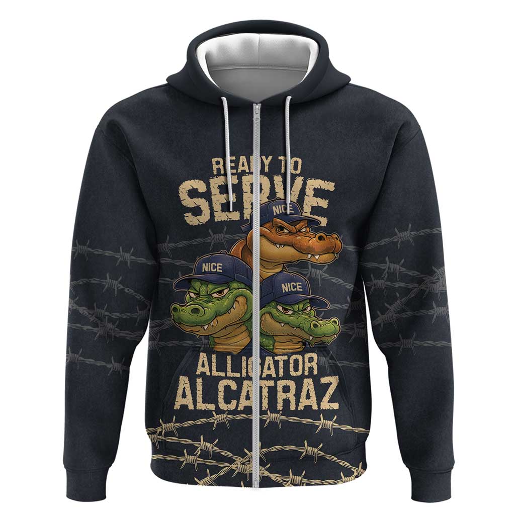 Ready To Serve Alligator Alcatraz Zip Hoodie - Wonder Print Shop